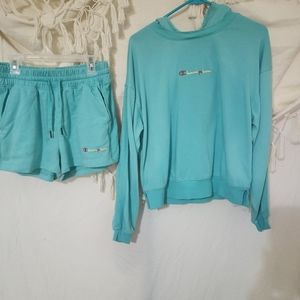 #23...  Champion Women's Teal Blue Hoodie & Short Set Medium